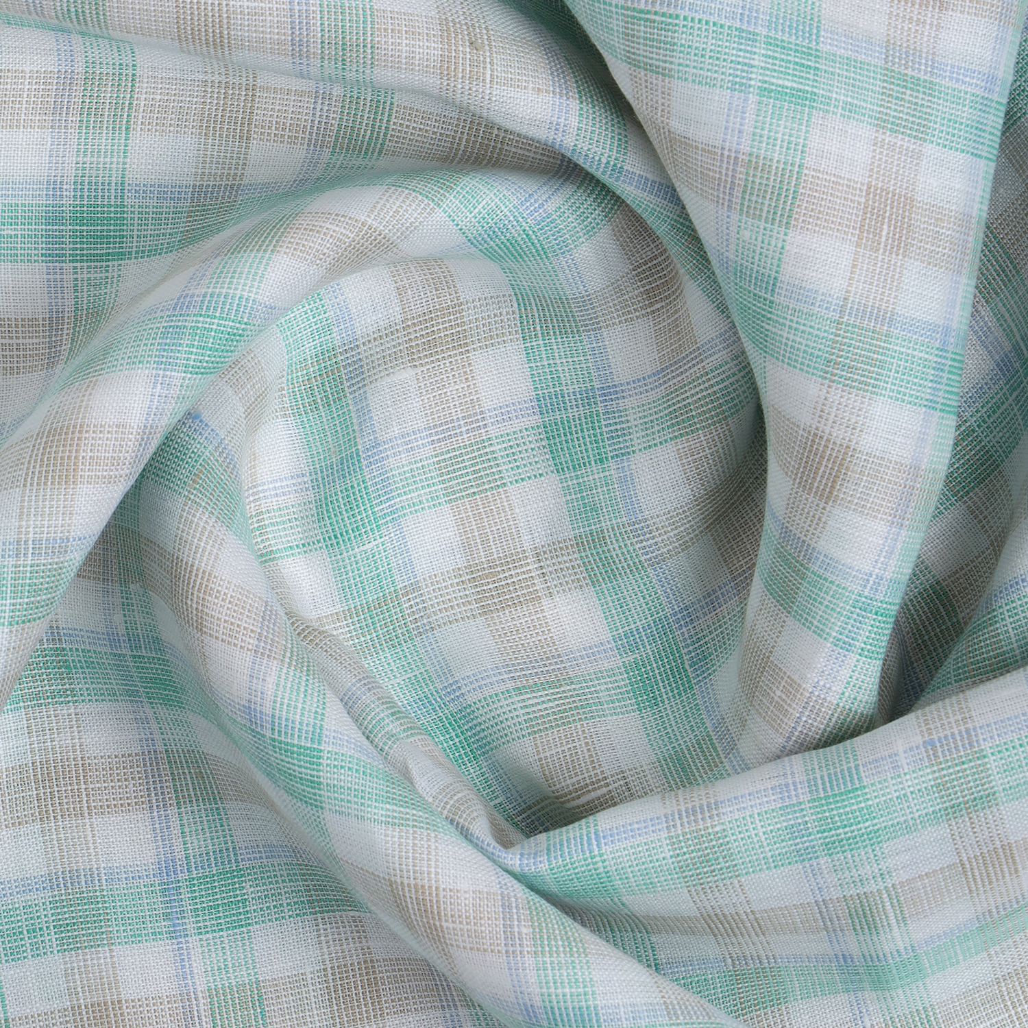 Linen Club Studio Pure Linen Green Checks Shirting Fabric