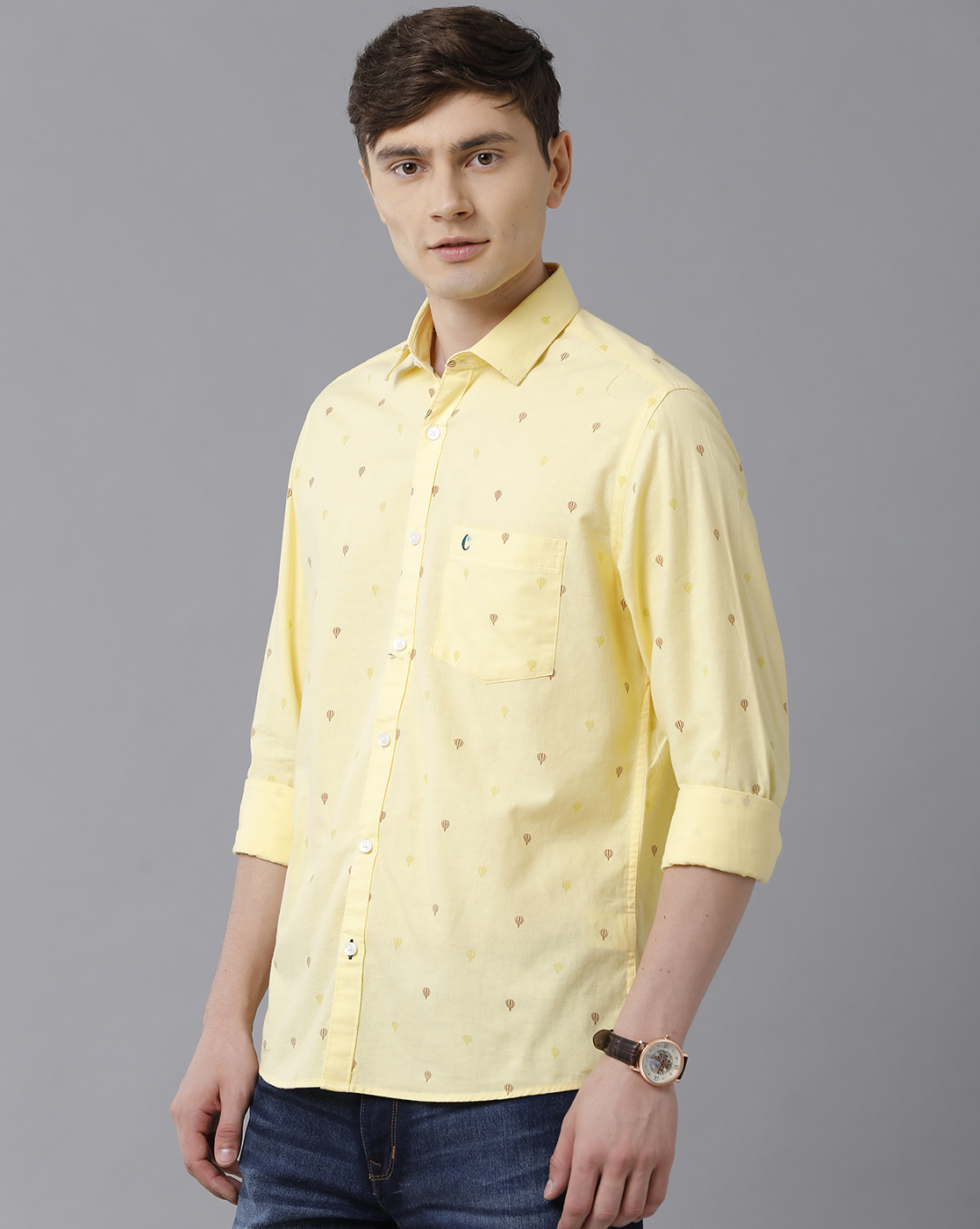 printed yellow shirt