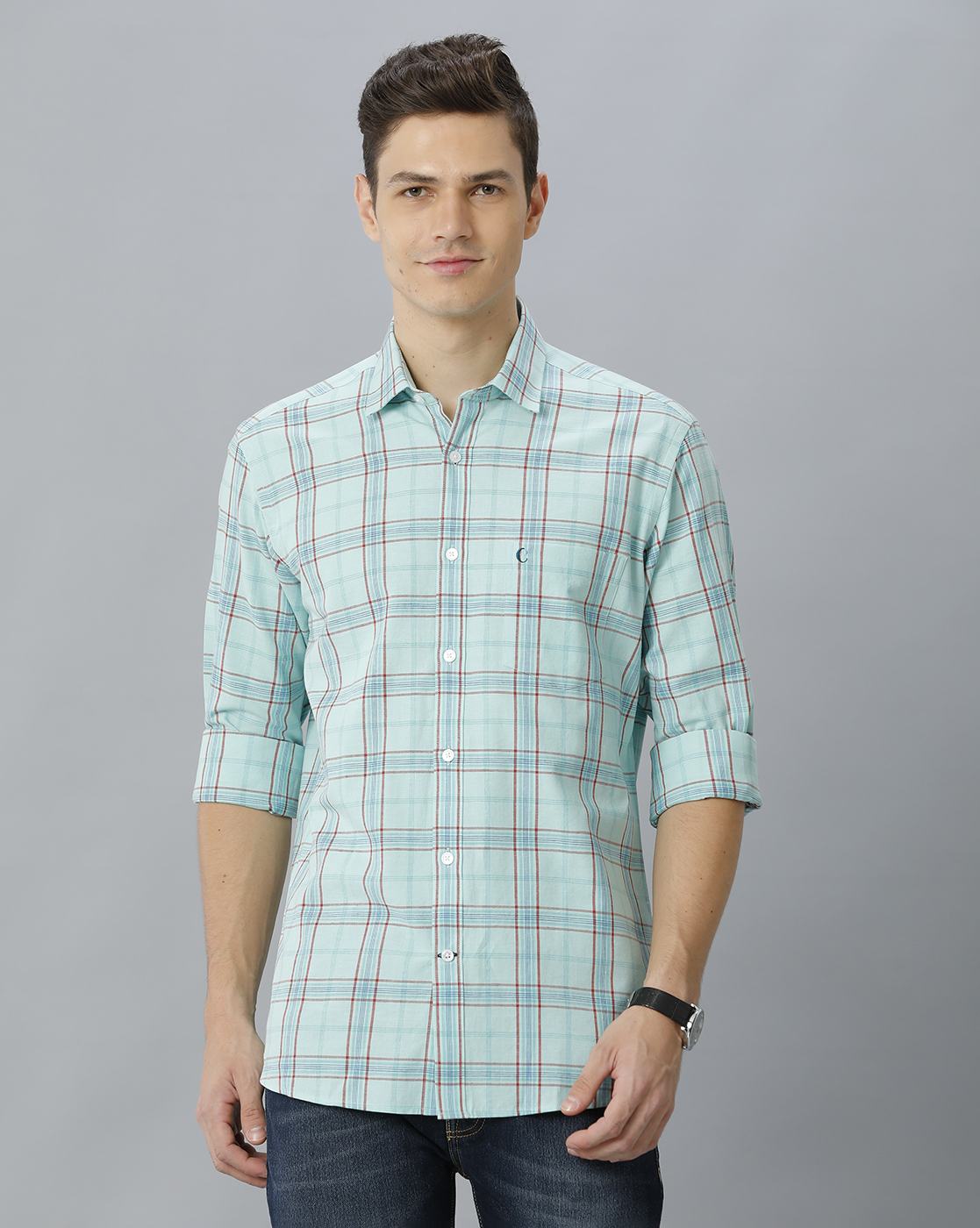 Cavallo By Linen Club Men's Cotton Linen Blue Checks Regular Fit Full  Sleeve Casual Shirt