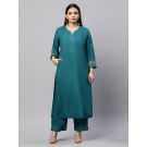 Pure Linen Teal front placket straight kurta for Woman 