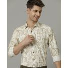 Cavallo By Linen Club Men's Natural Printed Contemporary Fit Full Sleeve Casual Shirt