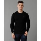 Cavallo By Linen Club Men's Knitted Cotton Linen Black Solid Crew Neck Sweatshirt