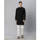 Cavallo By Linen Club Men's Cotton Linen Black Solid Regular Fit  Kurta