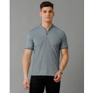 Cavallo By Linen Club Men's Cotton Linen Blue Solid Mandarin collar T-Shirt
