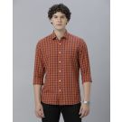 Cavallo By Linen Club Men's Cotton Linen ORANGE Checks Regular Fit Full Sleeve Casual Shirt