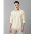 Cavallo By Linen Club Men's Cotton Linen Yellow Striped Regular Fit Full Sleeve Casual Shirt