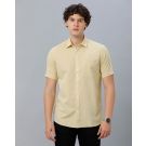Cavallo By Linen Club Men's Cotton Linen Yellow Solid Regular Fit Half Sleeve Casual Shirt