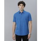 Cavallo By Linen Club Men's Cotton Linen Blue Solid Regular Fit Half Sleeve Casual Shirt