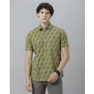 Cavallo By Linen Club Men's Cotton Linen Green Printed Regular Fit Half Sleeve Casual Shirt