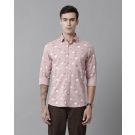 Cavallo By Linen Club Men's Cotton Linen Peach Printed Slim Fit Full Sleeve Casual Shirt