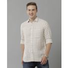 Linen Club Studio Men's Pure Linen Beige Checks Regular Fit Full Sleeve Casual Shirt