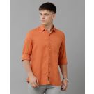 Linen Club Studio Men's Pure Linen ORANGE Solid Regular Fit Full Sleeve Casual Shirt