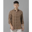 Linen Club Studio Men's Pure Linen Brown Checks Regular Fit Full Sleeve Casual Shirt