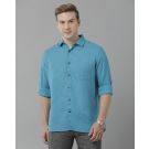 Linen Club Studio Men's Pure Linen Turquoise Blue Solid Regular Fit Full Sleeve Casual Shirt