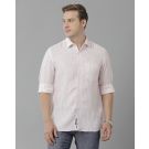 Linen Club Studio Men's Pure Linen Pink Striped Regular Fit Full Sleeve Casual Shirt