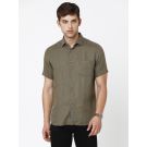 Linen Club Studio Men's Pure Linen Green Solid Regular Fit Half Sleeve Casual Shirt