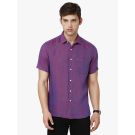 Linen Club Studio Men's Pure Linen Purple Solid Regular Fit Half Sleeve Casual Shirt