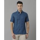 Linen Club Studio Men's Pure Linen Blue Printed Regular Fit Half Sleeve Casual Shirt