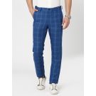 Linen Club Studio Men's Linen Blue Checks Mid-Rise Slim Fit Trouser
