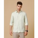 Linen Club Men's Pure Linen Green Solid Contemporary fit Full sleeve Casual Shirt