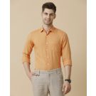 Linen Club Men's Pure Linen Orange Solid Contemporary fit Full sleeve Casual Shirt