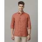 Linen Club Men's Pure Linen Red Printed Contemporary fit Full sleeve Casual Shirt