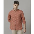 Linen Club Men's Pure Linen Brown Printed Contemporary fit Full sleeve Casual Shirt
