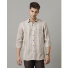 Linen Club Men's Pure Linen Brown Striped Contemporary fit Full sleeve Casual Shirt