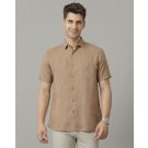 Linen Club Men's Pure Linen Brown Solid Contemporary fit Half Sleeve Casual Shirt