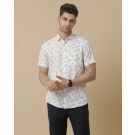 Linen Club Men's Linen Rich White Printed Contemporary fit Half Sleeve Casual Shirt