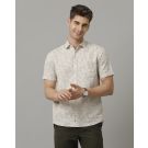 Linen Club Men's Linen Rich Beige Printed Contemporary fit Half Sleeve Casual Shirt