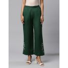 Pure Linen emerald embroidered Pant for Woman 