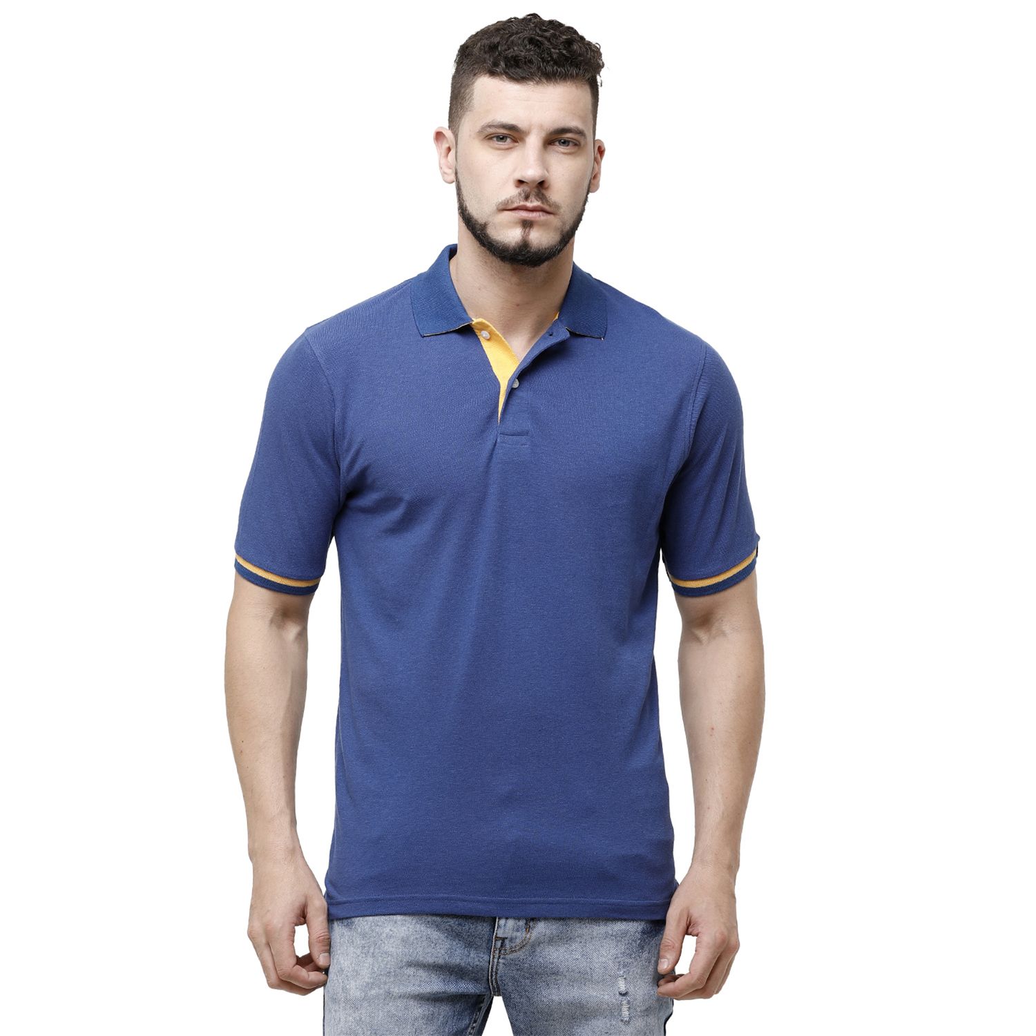 Men Blue Solid Polo Neck T-shirt