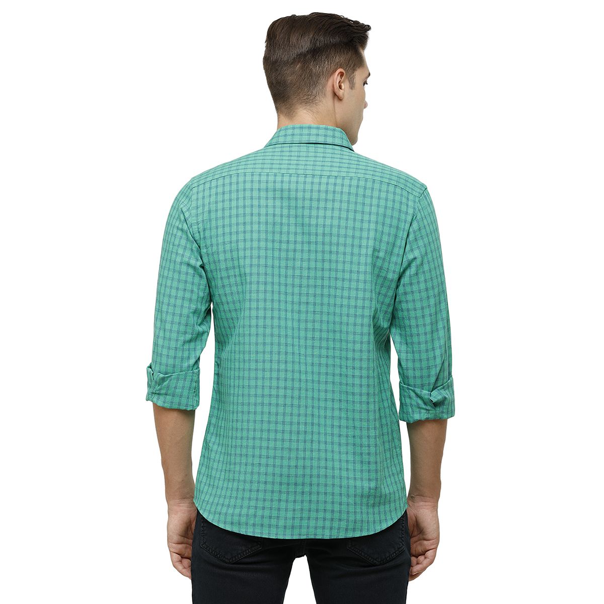 Cavallo By Linen Club Men's Cotton Linen Green Checks Regular Fit Full  Sleeve Casual Shirt