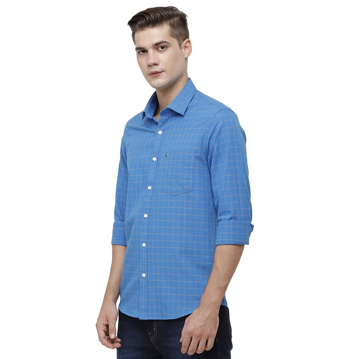 Cavallo By Linen Club Men's Cotton Linen Blue Checks Regular Fit Full  Sleeve Casual Shirt