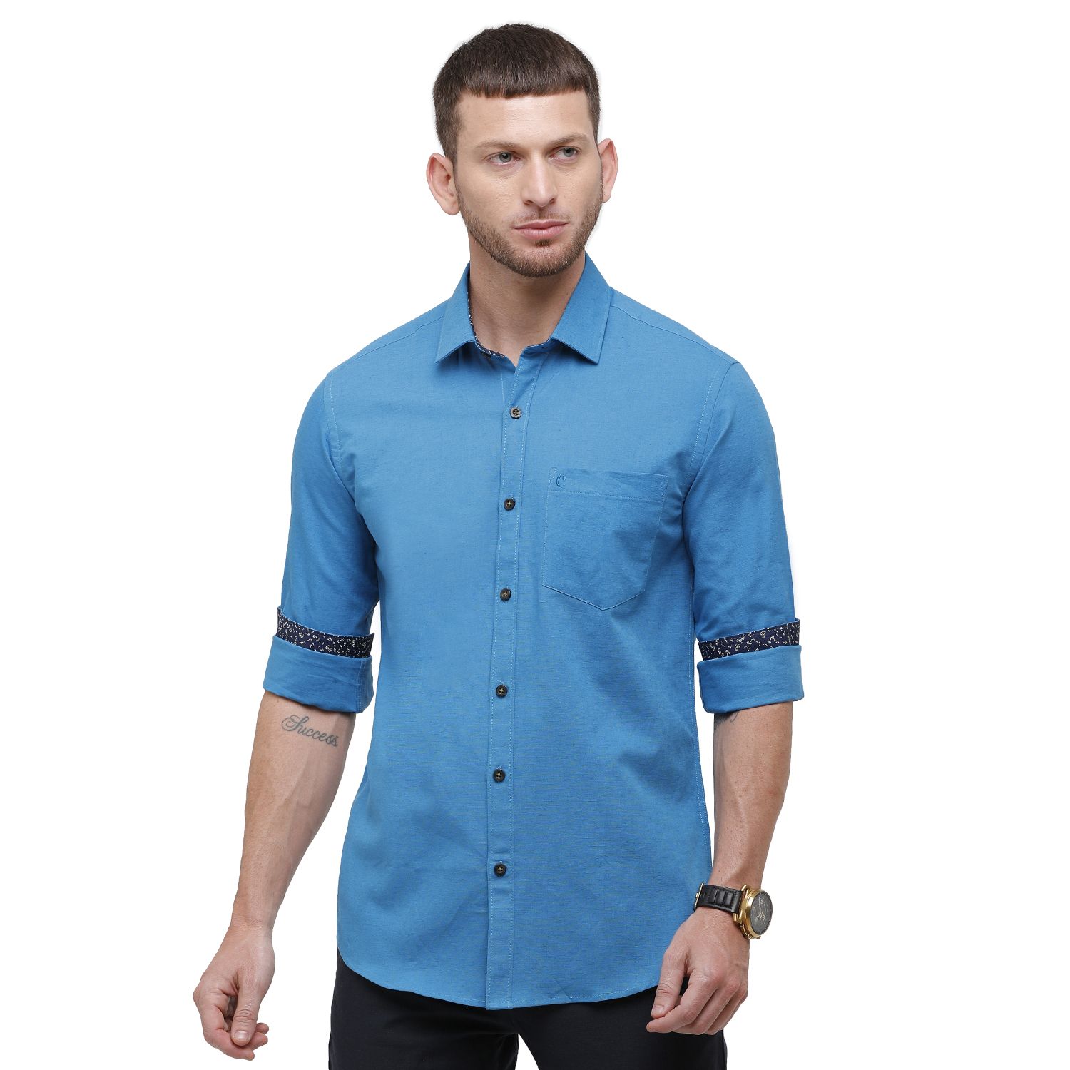 Blue Solid Shirt - Cavallo Studio by Linen Club