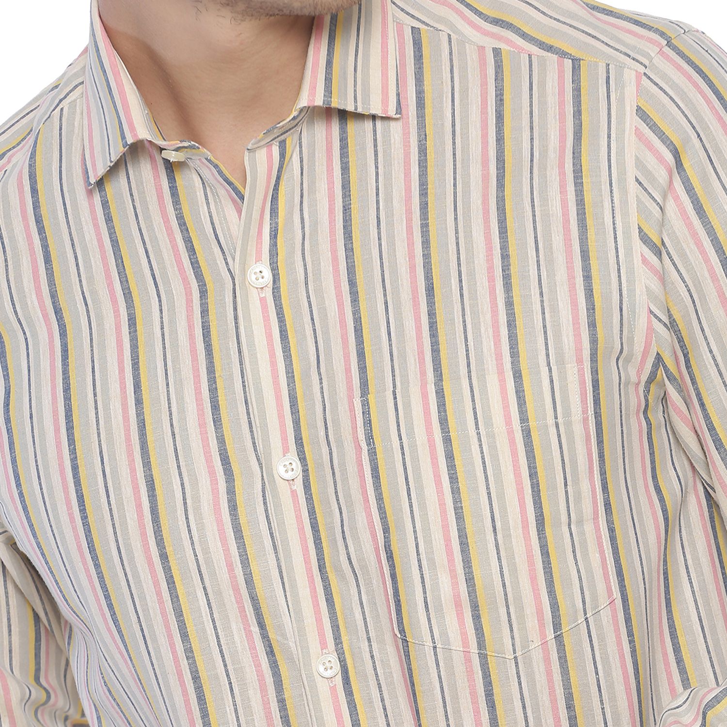 Cavallo By Linen Club Men's Cotton Linen Multicolor Striped