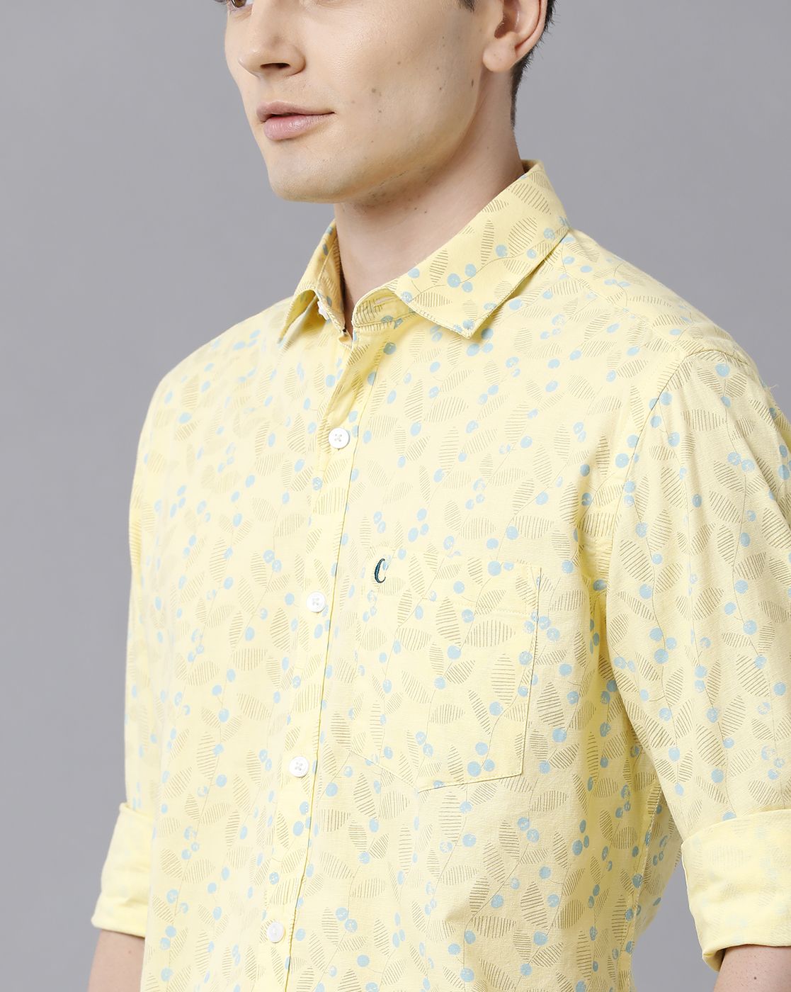 Cavallo By Linen Club Men's Cotton Linen Yellow Printed Regular