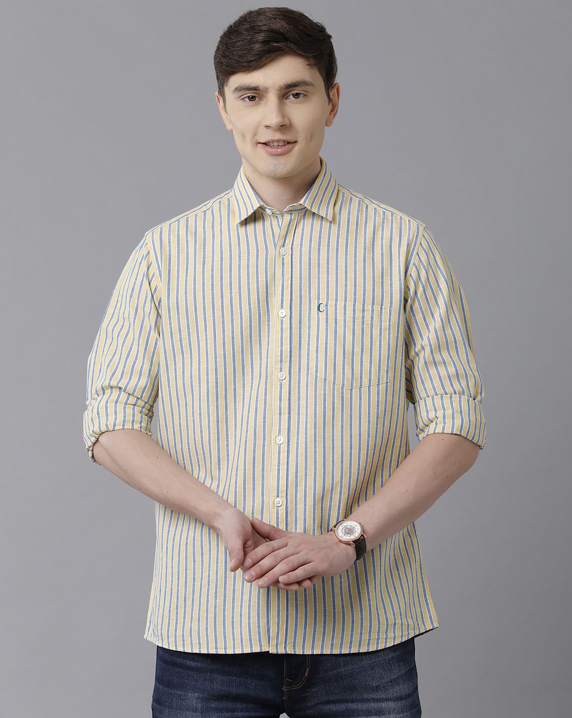 Trendy look Yellow cotton linen shirt with white pants