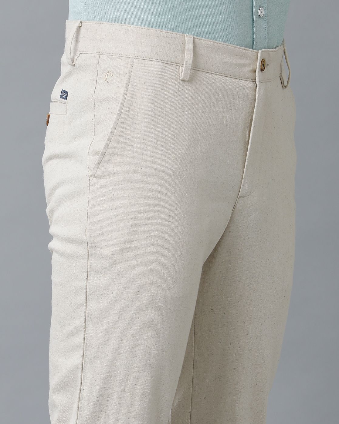 Cavallo By Linen Club Men's Cotton Linen Off White Solid Mid-Rise