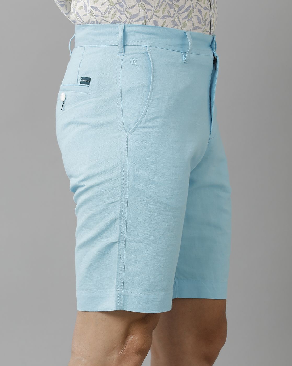 Blue Solid Color Flax Shorts