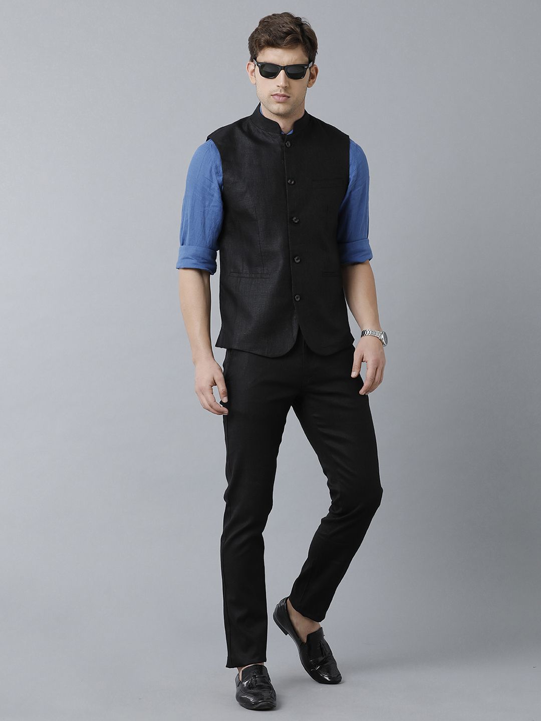 Black nehru clearance shirt