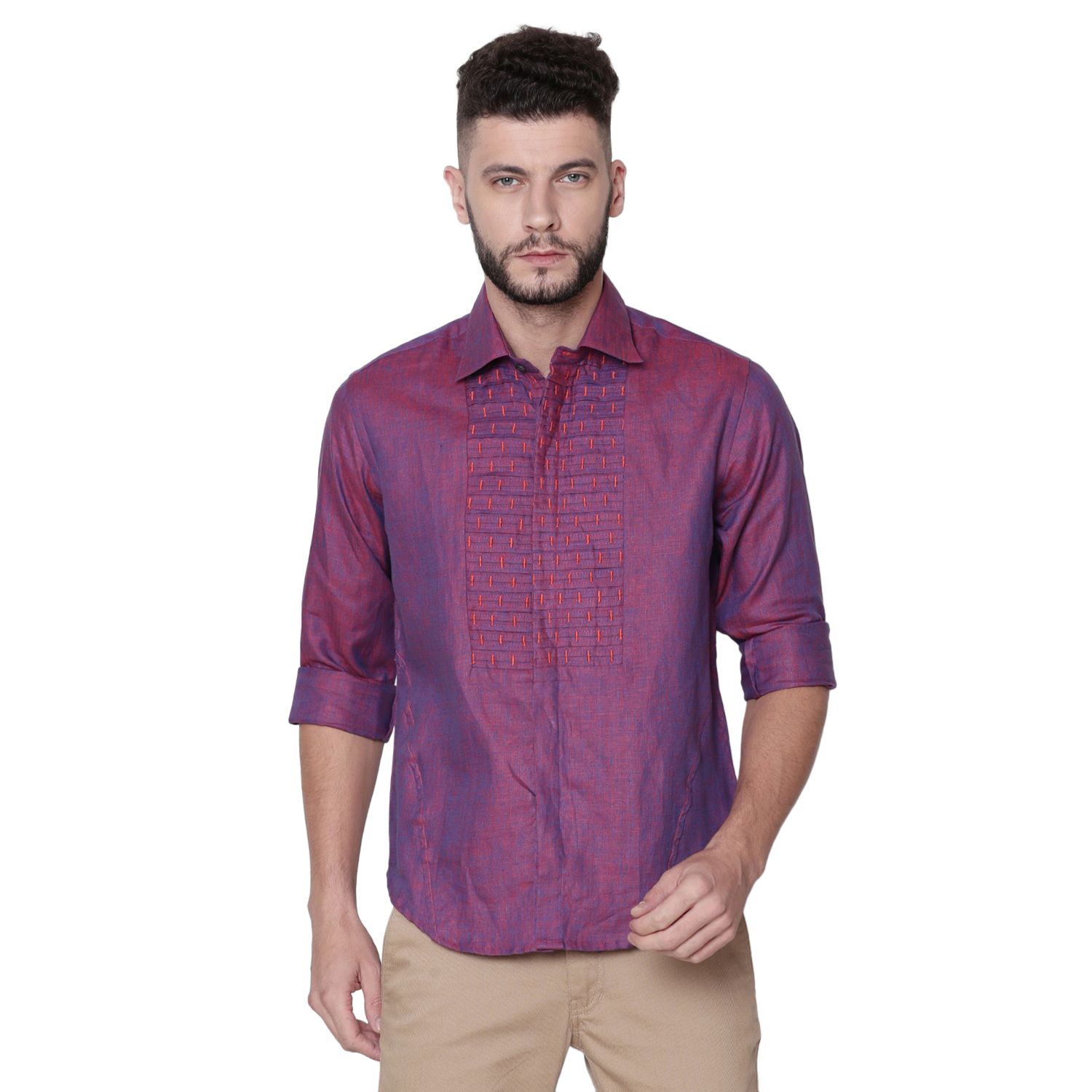 Linen Club Casual Shirts : Buy Linen Club Embellished Regular Fit Maroon  Shirt Online