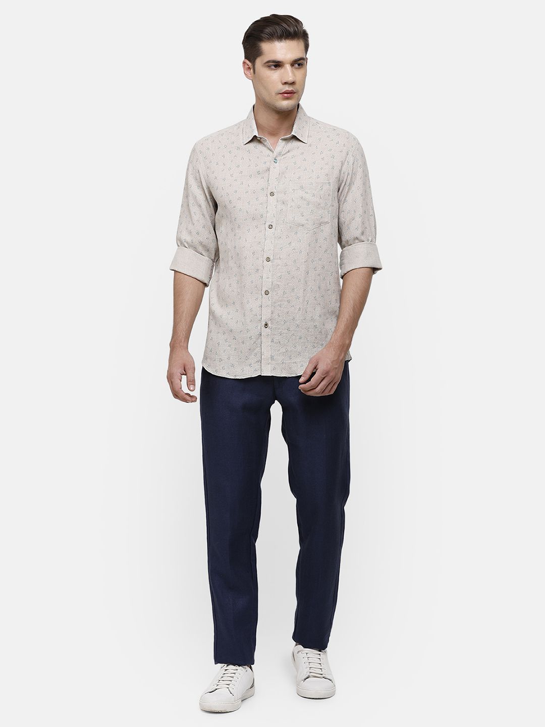 Linen Club Casual Shirts : Buy Linen Club Blue Embellished Shirt Online