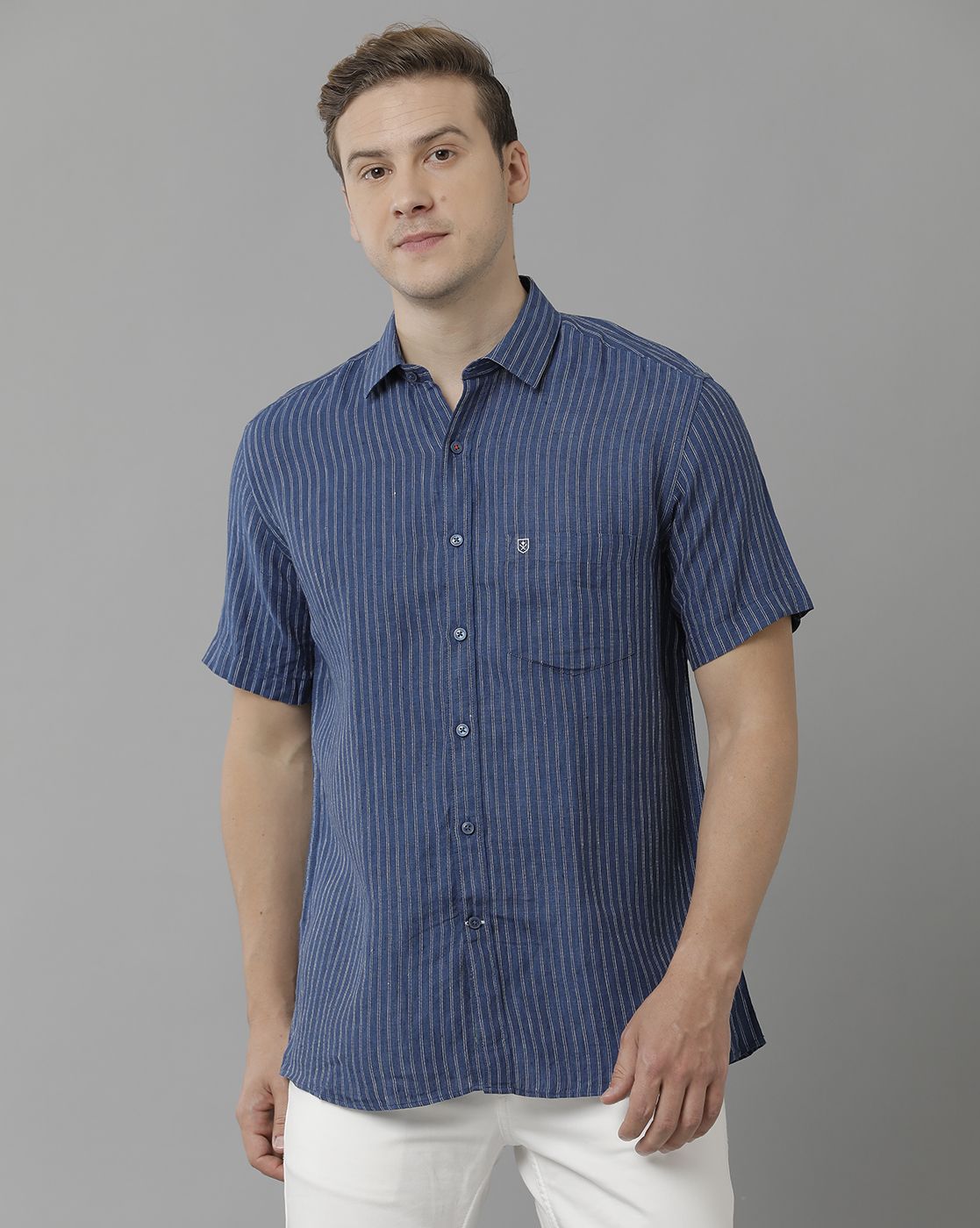 Linen Club Casual Shirts : Buy Linen Club Blue Embellished Shirt Online