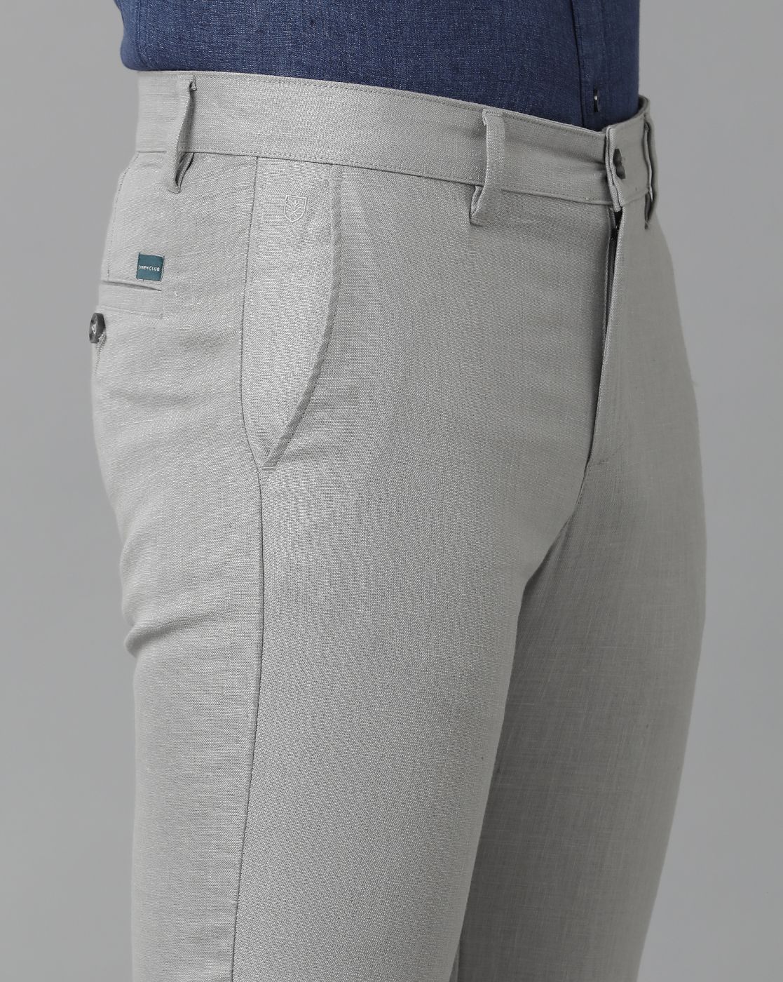 Gray Slim Fit Linen Pants for Men by