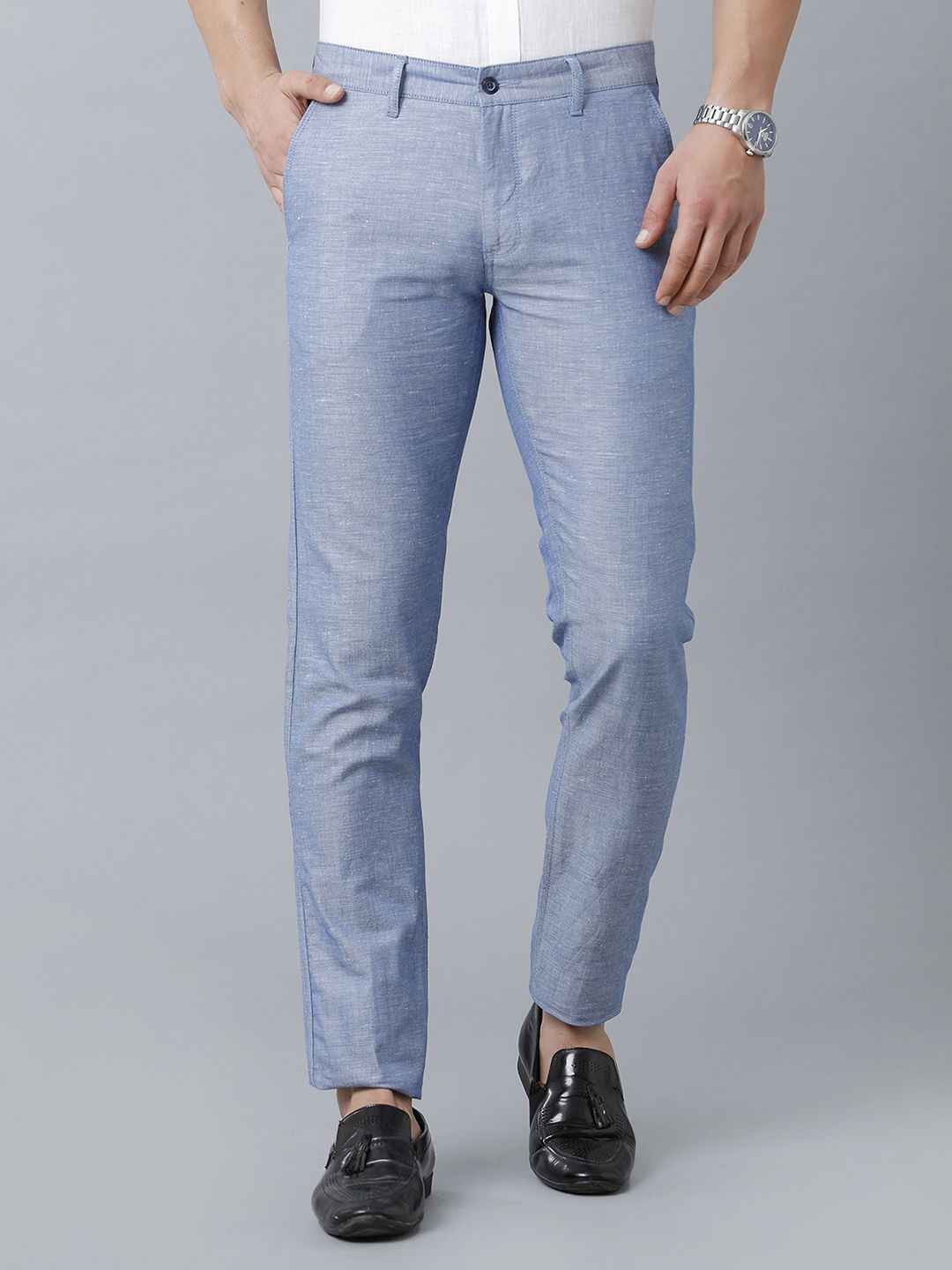Mens Trending Stylish Cotton Lycra Strechable Formal Trousers  Pant Blue 