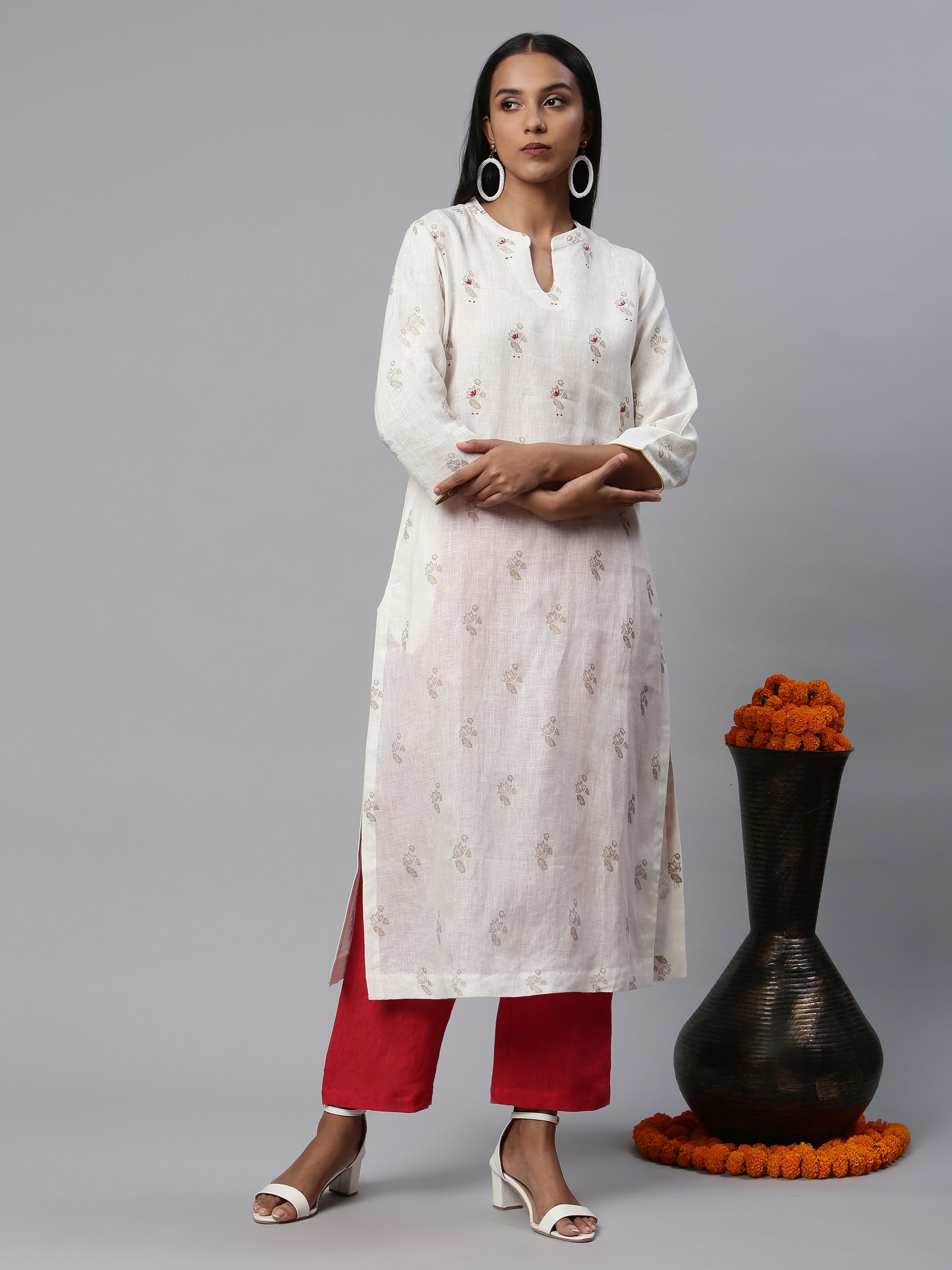 Buy Red Handcrafted Cotton Linen Pants for Women, FGPT21-03