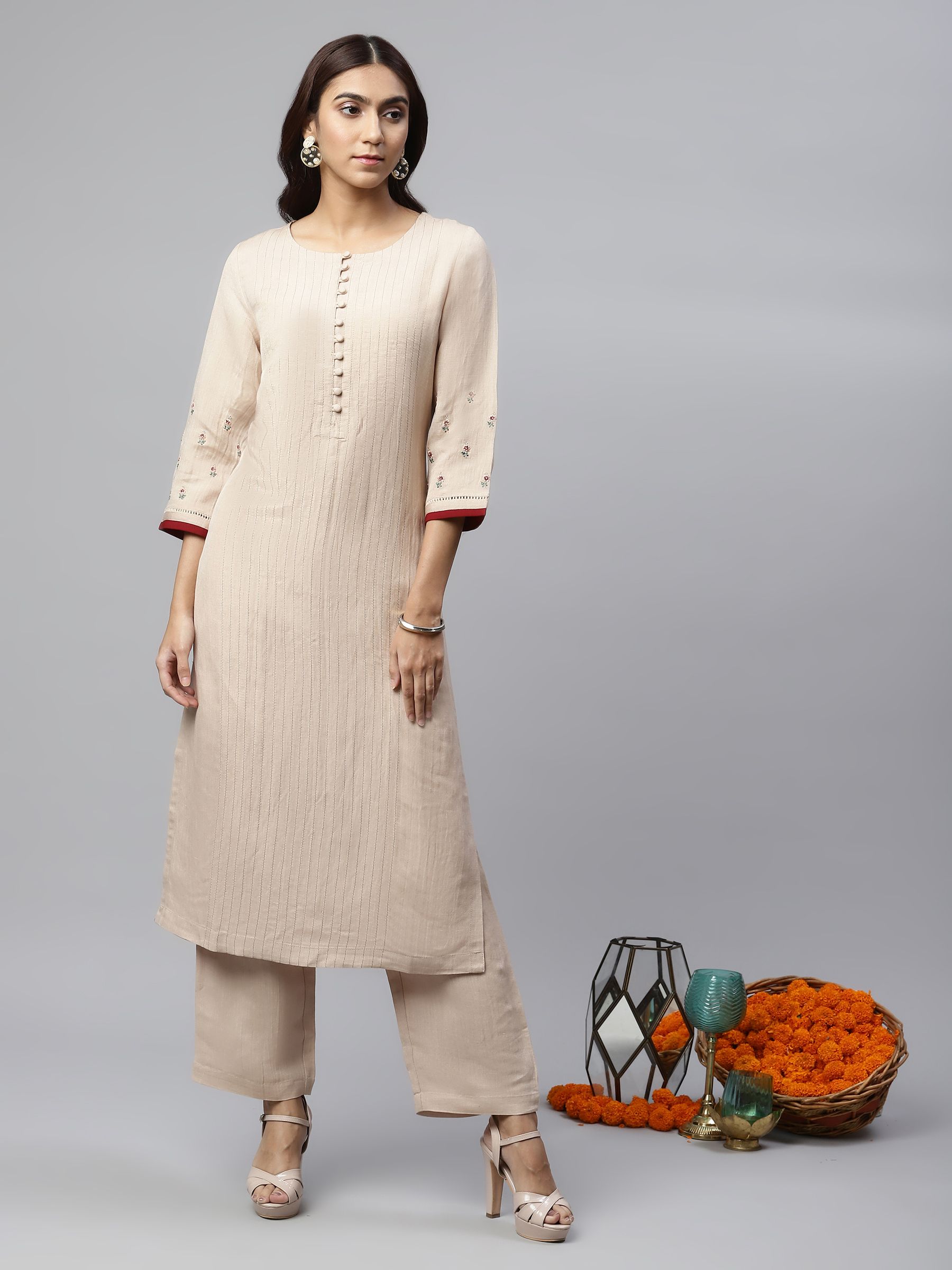 Buy Ishin Womens Brocade Green Woven Design ALine Kurta Trouser Dupatta  Set Online  ISHIN FASHIONS