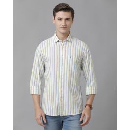 Cavallo By Linen Club Men's Cotton Linen Multicolor Striped Regular Fit  Full Sleeve Casual Shirt